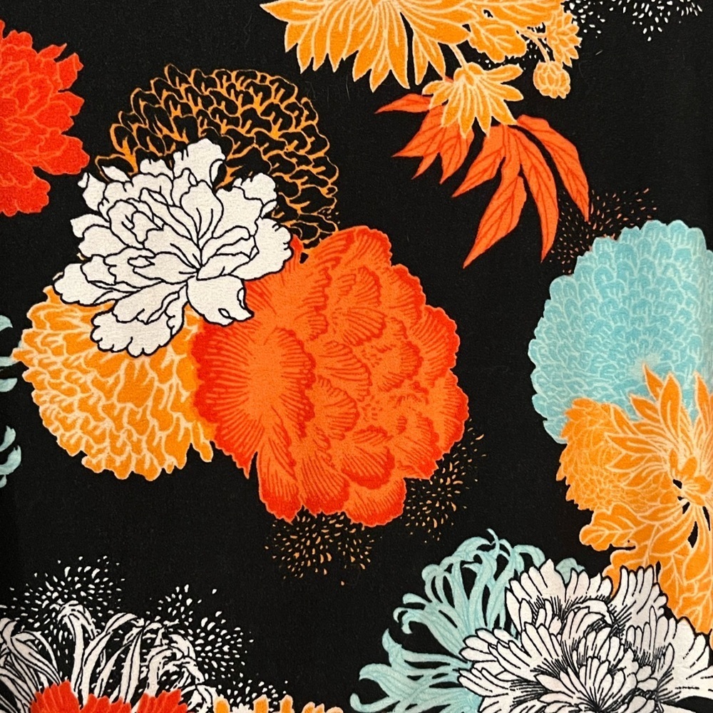 Amelia James Floral Raglan Top Black Orange Boho 3/4 Sleeve Tunic Tee- Size XS - Picture 2 of 3